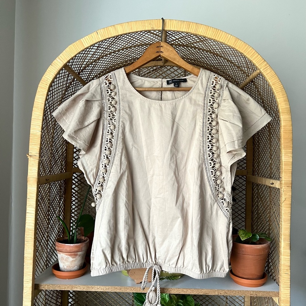 INC pompom eyelet top 100% cotton
